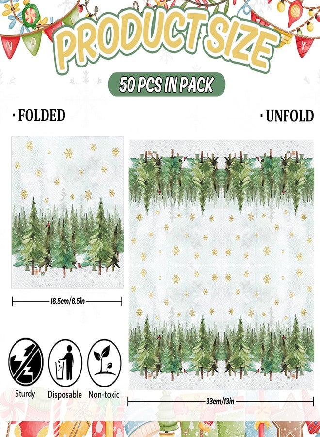 Whaline 80Pcs Christmas Paper Napkins Watercolor Xmas Tree Snowflake Disposable Napkin Winter Woodland Forest Dessert Dinner Hand Napkin for Holiday Party Supplies - Image 2